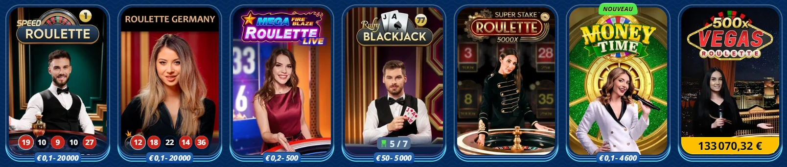 Jeux en direct avec croupiers